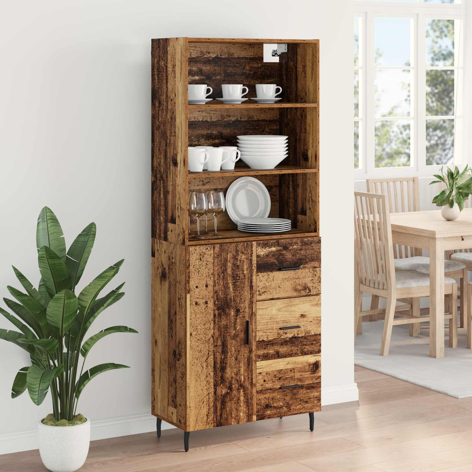 Highboard με συρτάρι 2 pcs Παλιό Ξύλο Επεξεργασμένο ξύλο