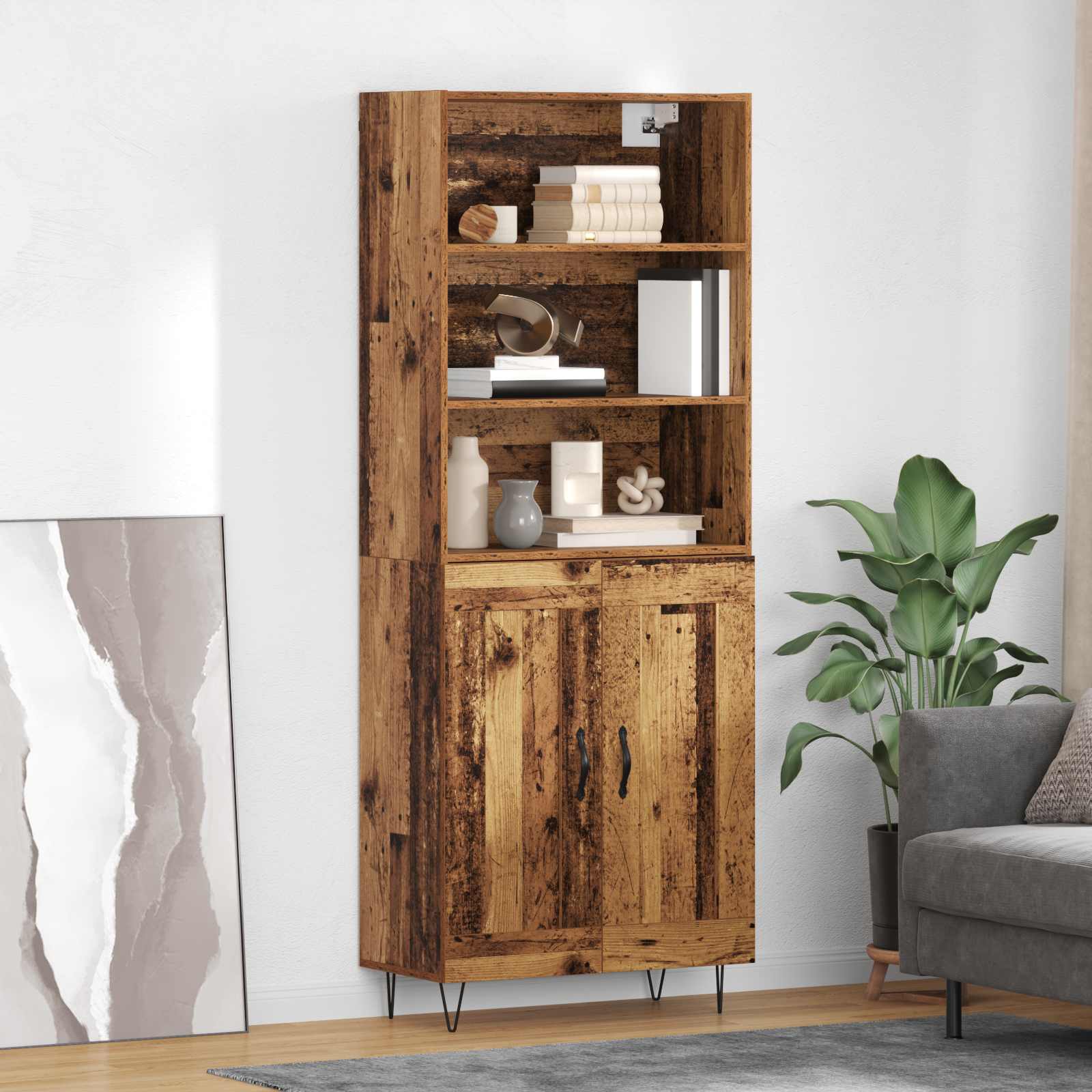 Highboard 2 pcs Παλιό ξύλο Επεξεργασμένο ξύλο - Pakobazaar