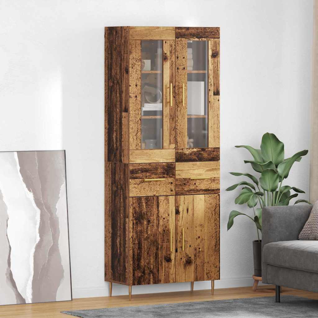 Highboard με συρτάρι 2 pcs Παλιό ξύλο Επεξεργασμένο ξύλο