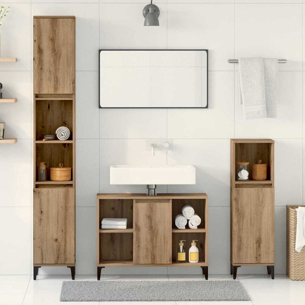 Σετ Επίπλων Μπάνιου 3 pcs Artisan Oak Επεξεργασμένο ξύλο - Pakobazaar