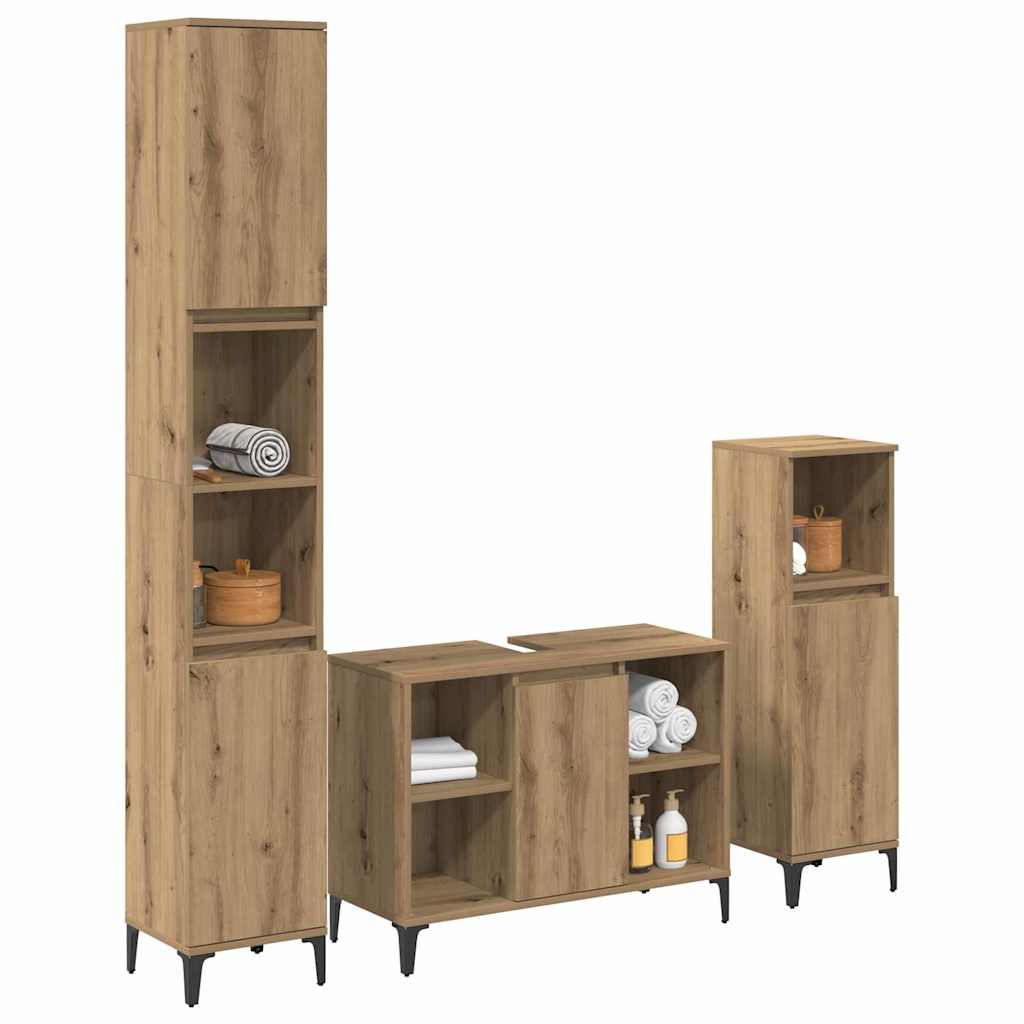 Σετ Επίπλων Μπάνιου 3 pcs Artisan Oak Επεξεργασμένο ξύλο - Pakobazaar