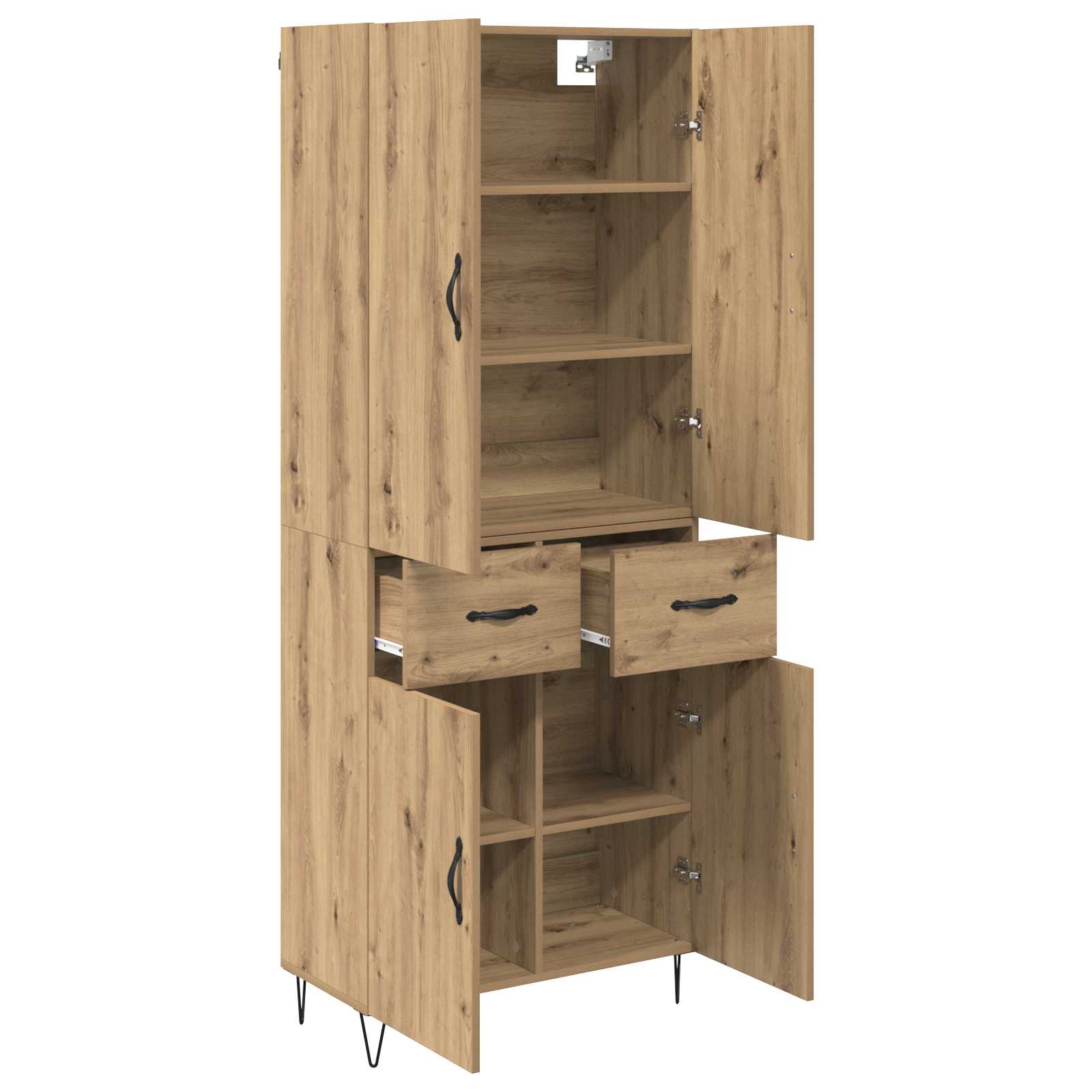 Highboard 2 pcs Artisan Oak Μηχανική ξυλεία και γυαλί