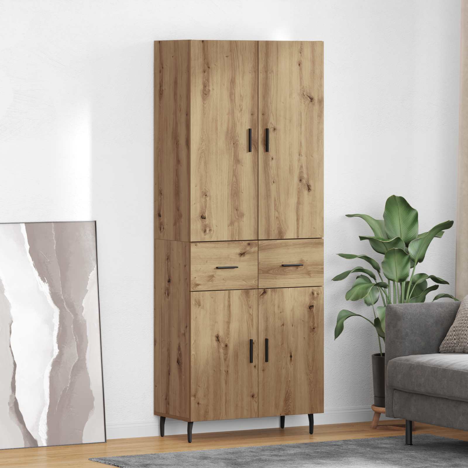 Highboard με συρτάρι 2 pcs Artisan Oak Σύνθετο Ξύλο και Γυαλί