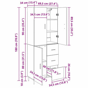 Highboard 2 pcs Artisan Oak 69,5 x 34 x 180 εκ. - Pakobazaar