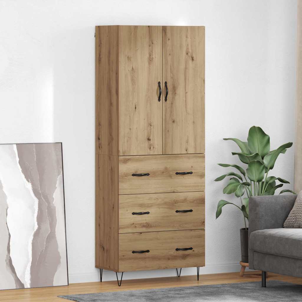 Highboard 2 pcs Artisan Oak Μηχανική ξυλεία και γυαλί - Pakobazaar