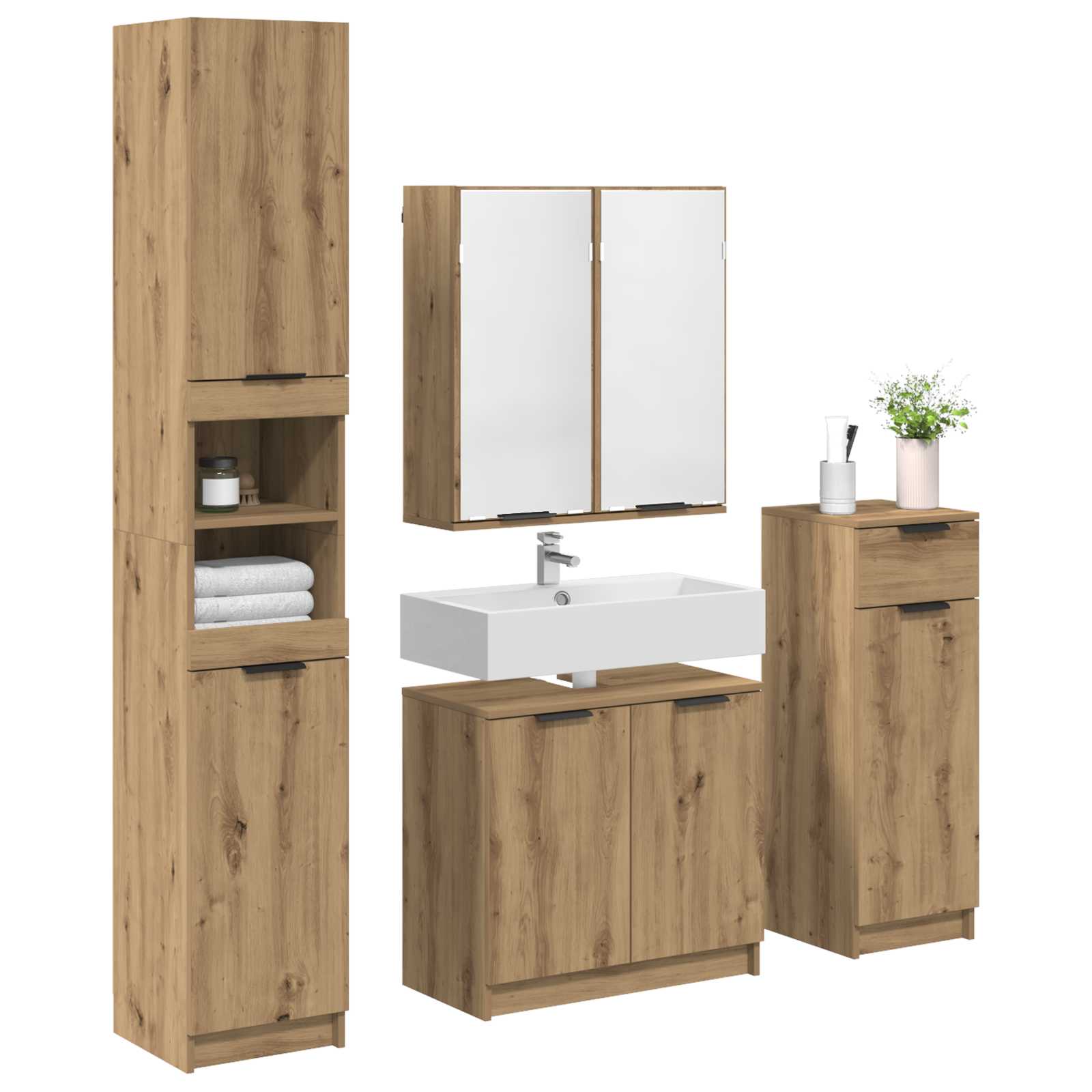 Σετ Επίπλων Μπάνιου 4 pcs Artisan Oak Επεξεργασμένο ξύλο - Pakobazaar