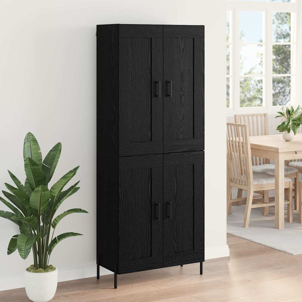 Highboard 2 pcs Μαύρη Οξυά Επεξεργασμένο ξύλο