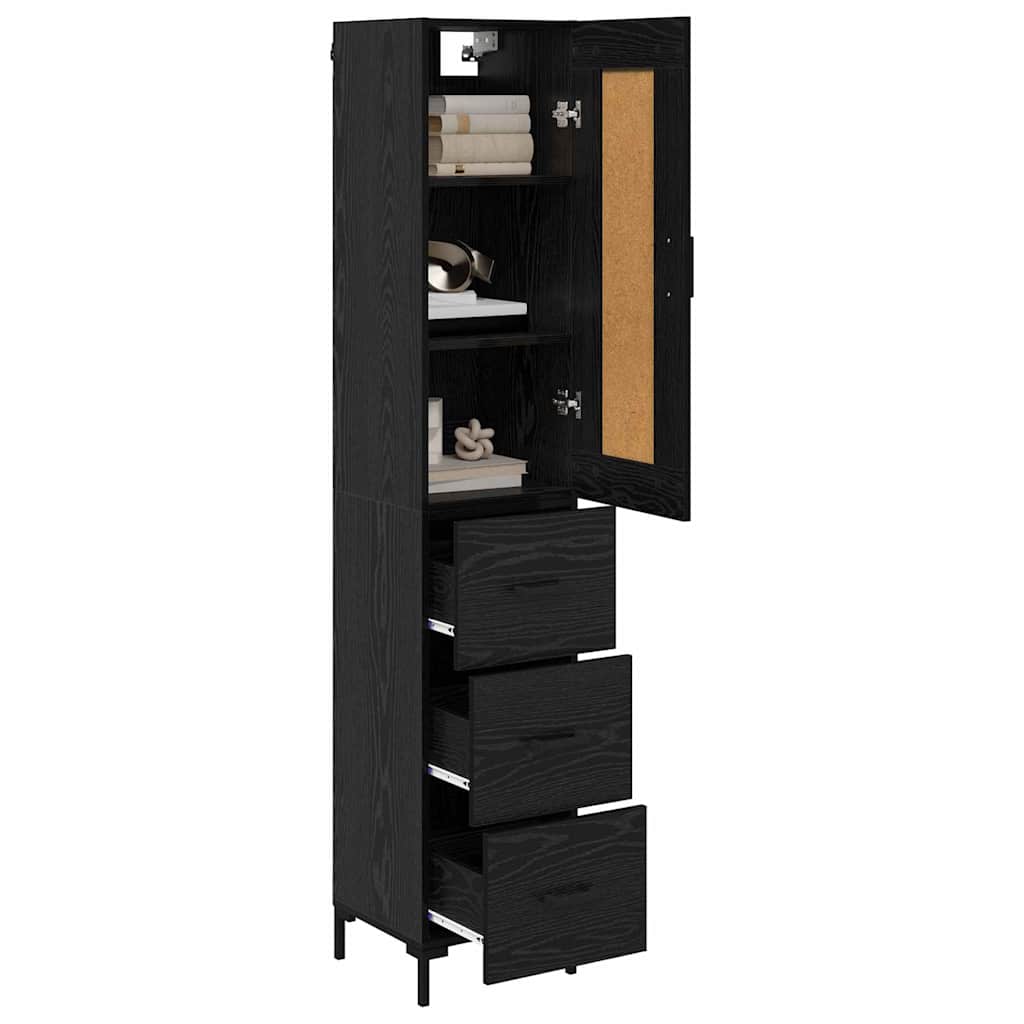Highboard Μαύρη Οξυά 34,5 x 34 x 180 εκ. Επεξεργασμένο ξύλο