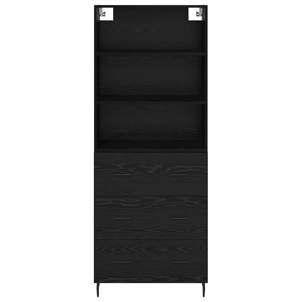 Highboard Μαύρη Οξυά 69,5 x 34 x 180 εκ. Σύνθετο Ξύλο και Γυαλί