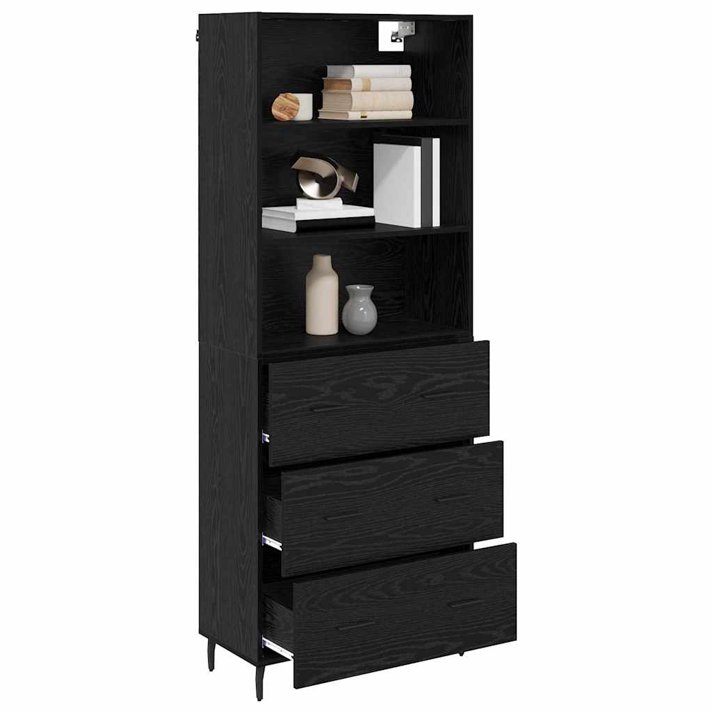 Highboard Μαύρη Οξυά 69,5 x 34 x 180 εκ. Σύνθετο Ξύλο και Γυαλί