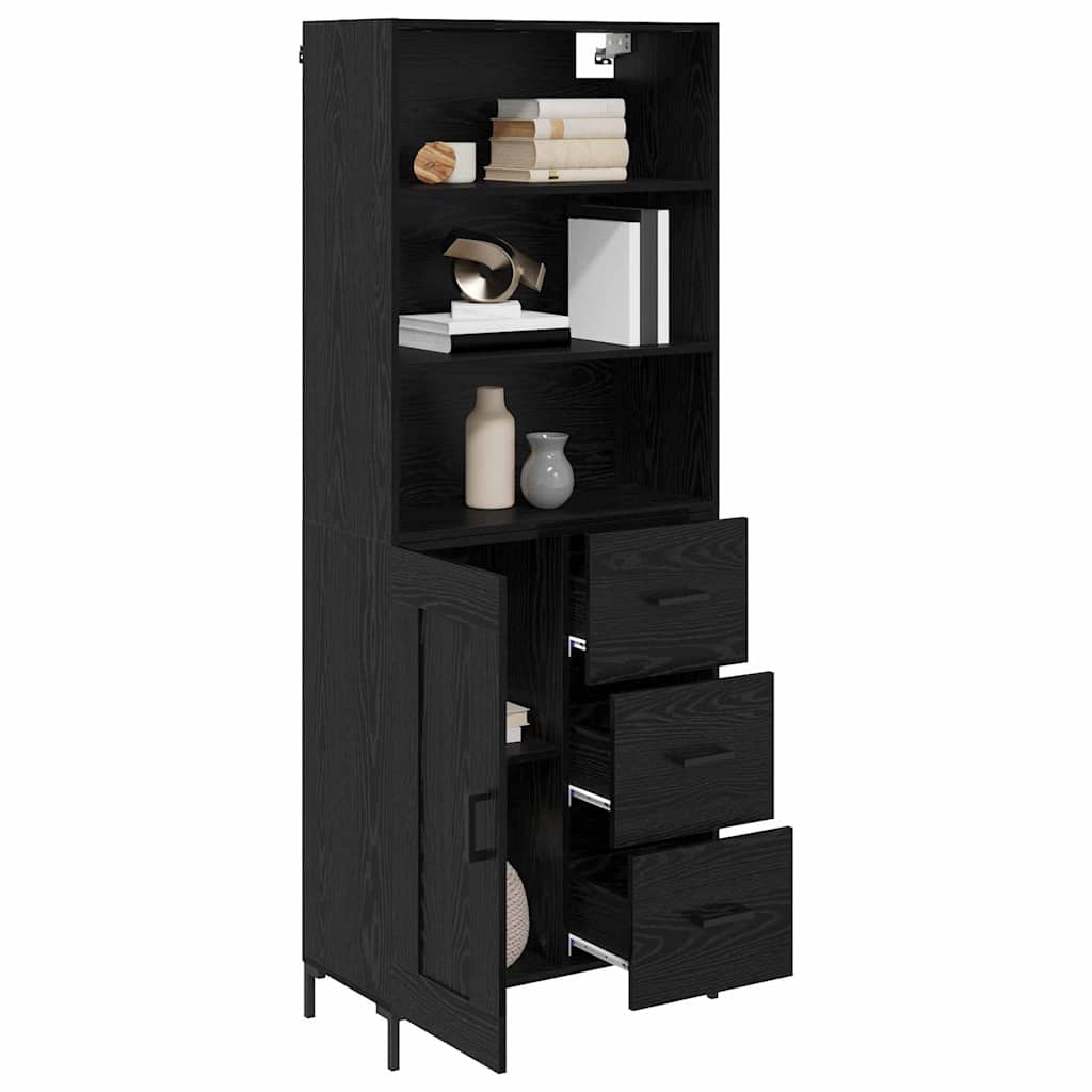 Highboard Μαύρη Οξυά 69,5 x 34 x 180 εκ. Επεξεργασμένο ξύλο