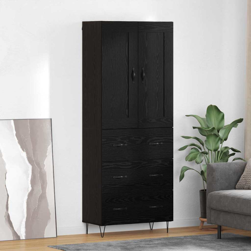 Highboard Μαύρη Οξυά 69,5 x 34 x 180 εκ. Επεξεργασμένο ξύλο