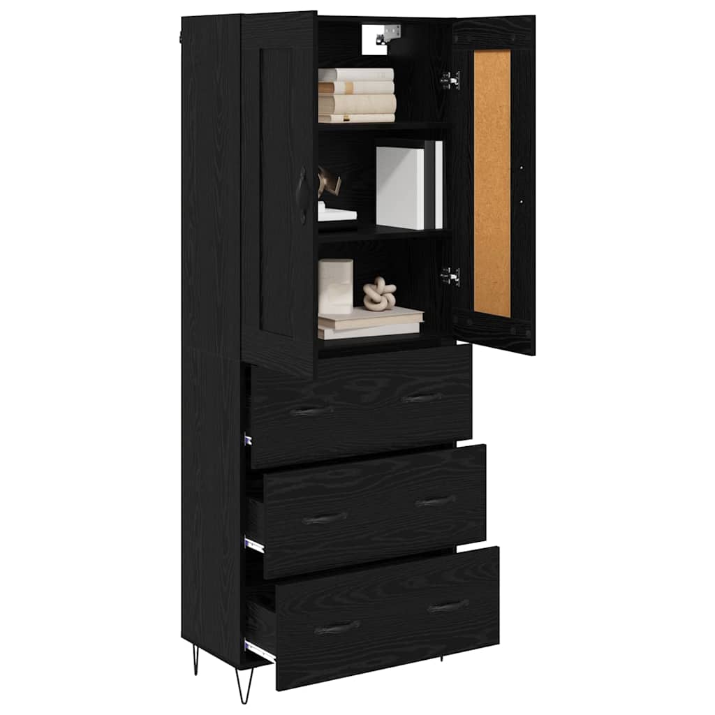 Highboard Μαύρη Οξυά 69,5 x 34 x 180 εκ. Επεξεργασμένο ξύλο
