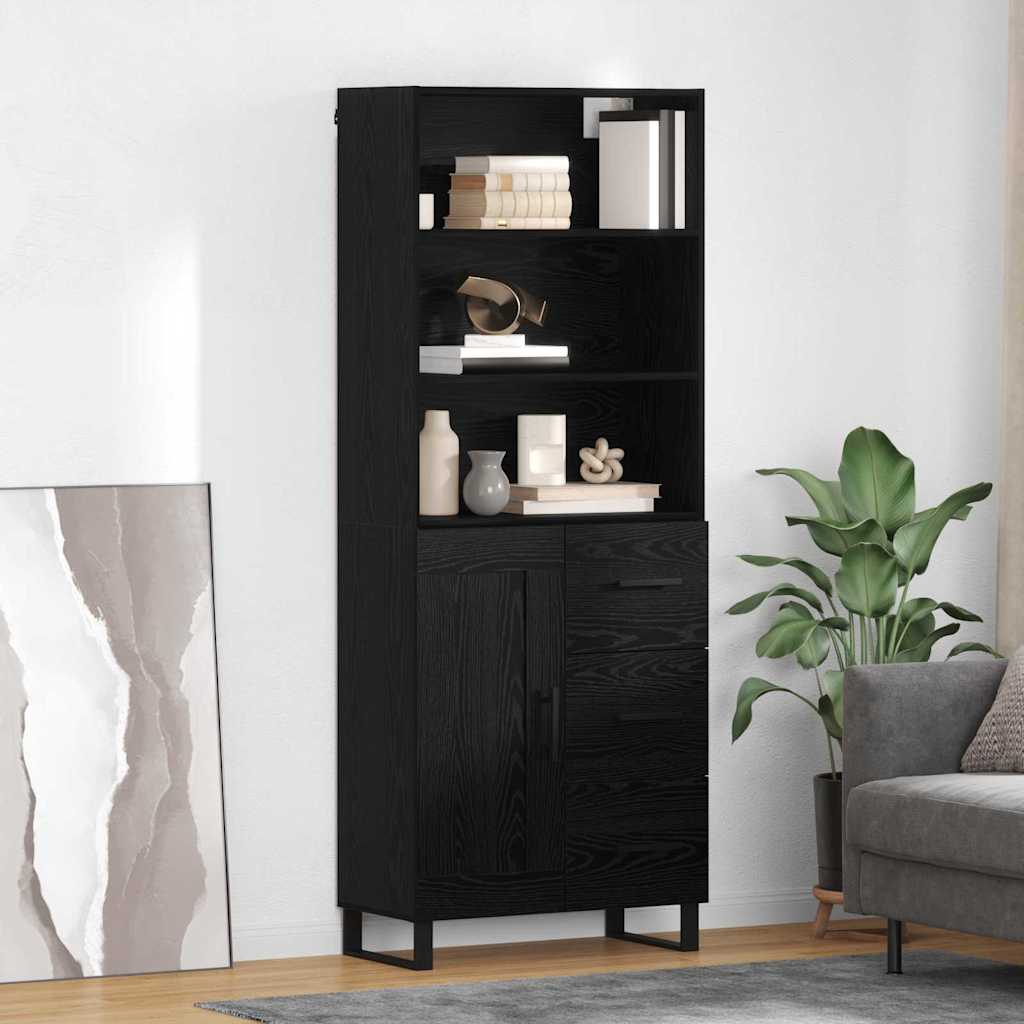 Highboard Μαύρη Οξυά 69,5 x 34 x 180 εκ. Επεξεργασμένο ξύλο