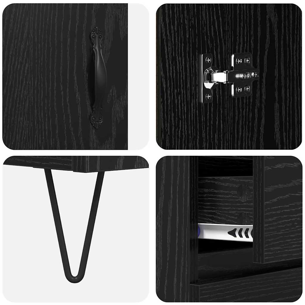 Highboard με συρτάρι 2 pcs Μαύρη Οξυά Μηχανική ξυλεία και γυαλί