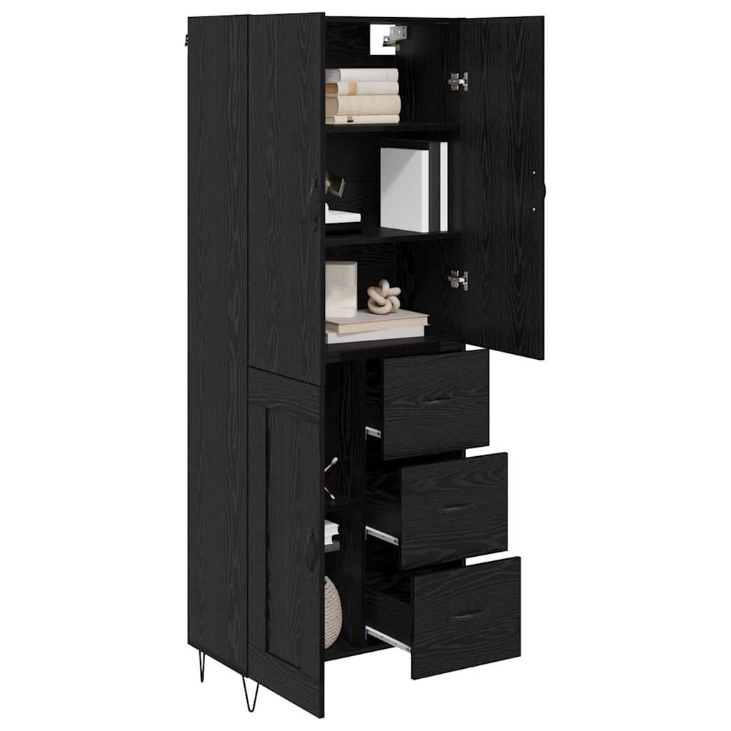 Highboard με συρτάρι 2 pcs Μαύρη Οξυά Μηχανική ξυλεία και γυαλί