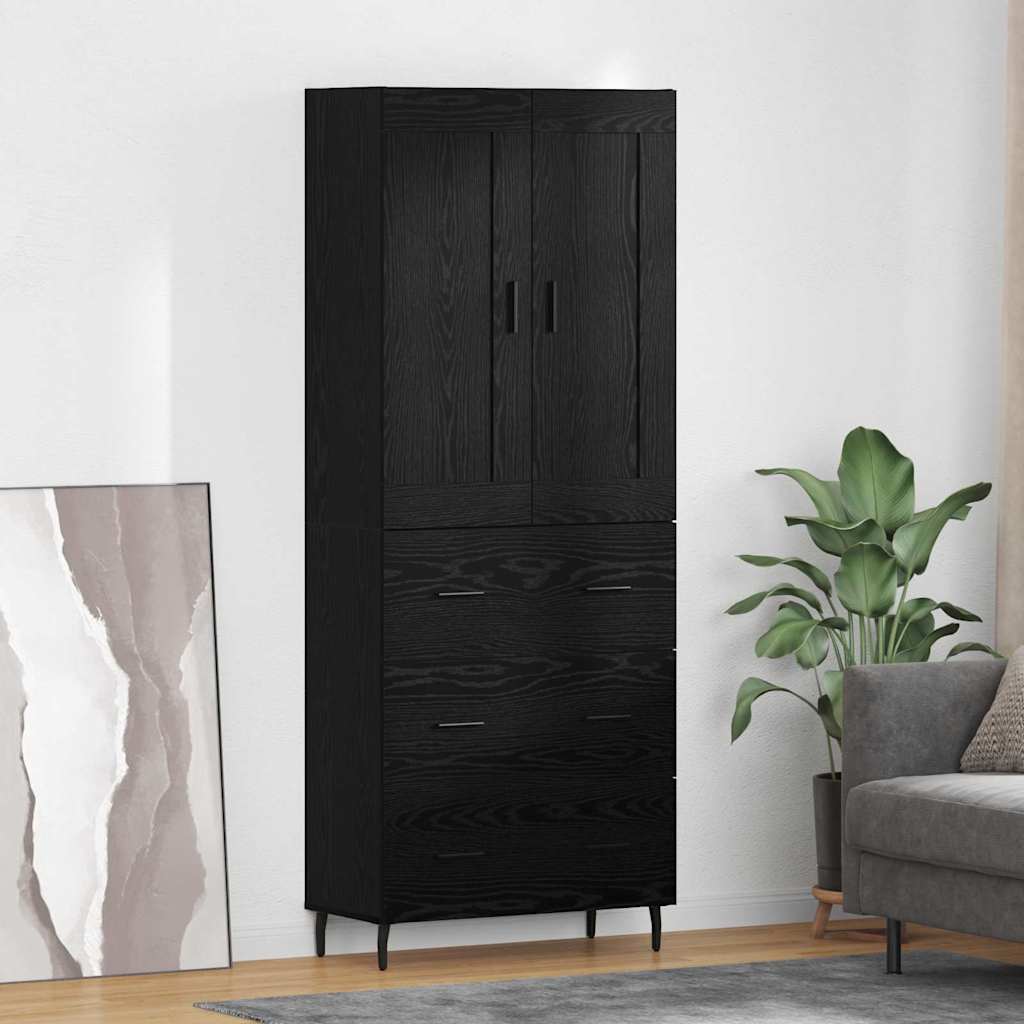 Highboard με συρτάρι 2 pcs Μαύρη Οξυά Επεξεργασμένο ξύλο