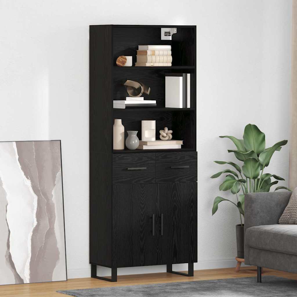 Highboard Μαύρη Οξυά 69,5 x 34 x 180 εκ. Επεξεργασμένο ξύλο - Pakobazaar