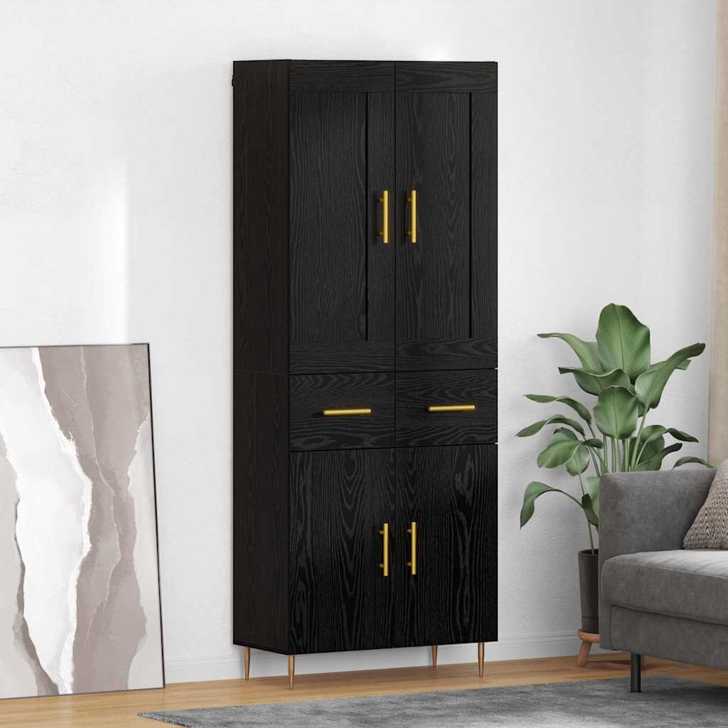 Highboard Μαύρη Οξυά 69,5 x 34 x 180 εκ. Επεξεργασμένο ξύλο - Pakobazaar