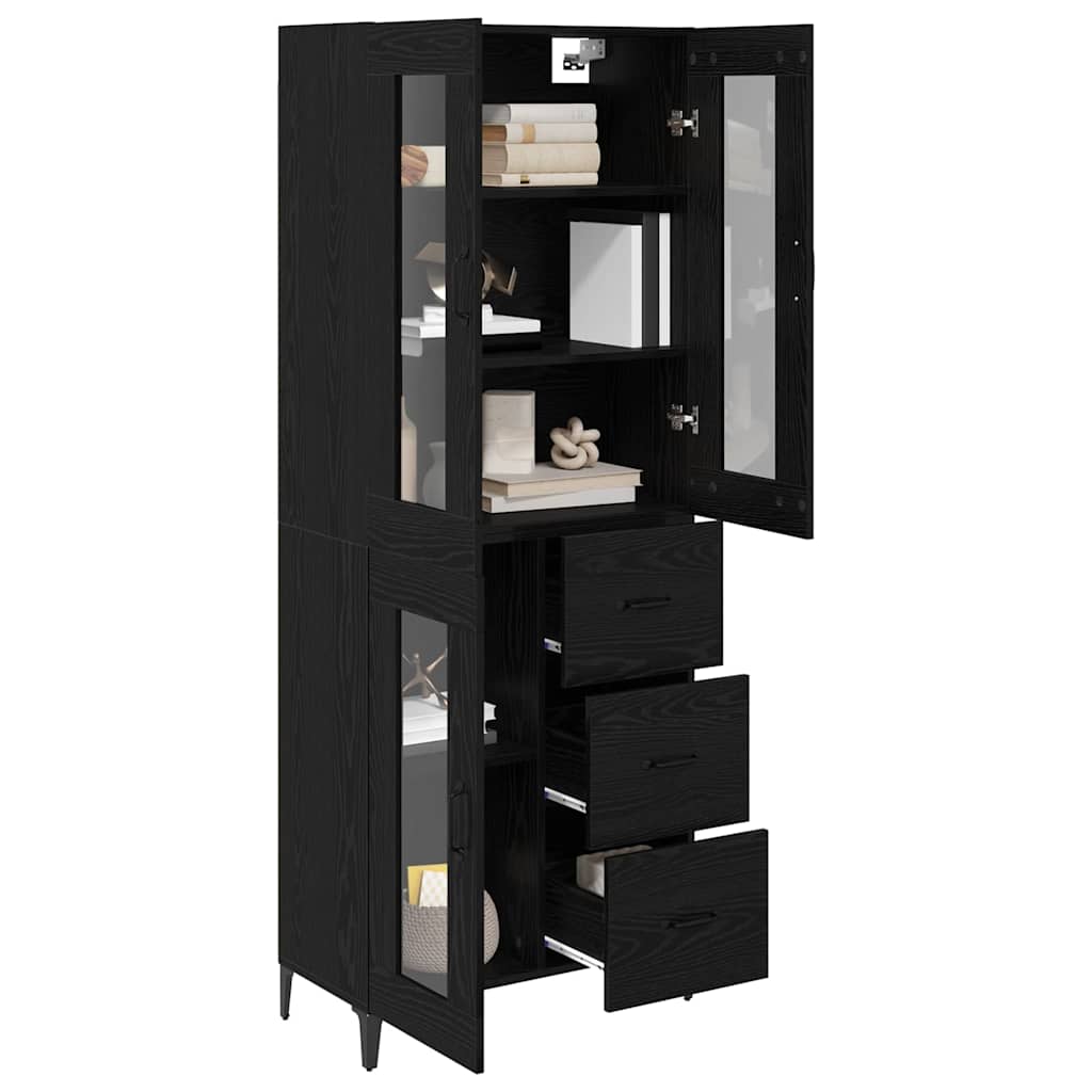 Highboard Μαύρη Οξυά 69,5 x 34 x 180 εκ. Επεξεργασμένο ξύλο