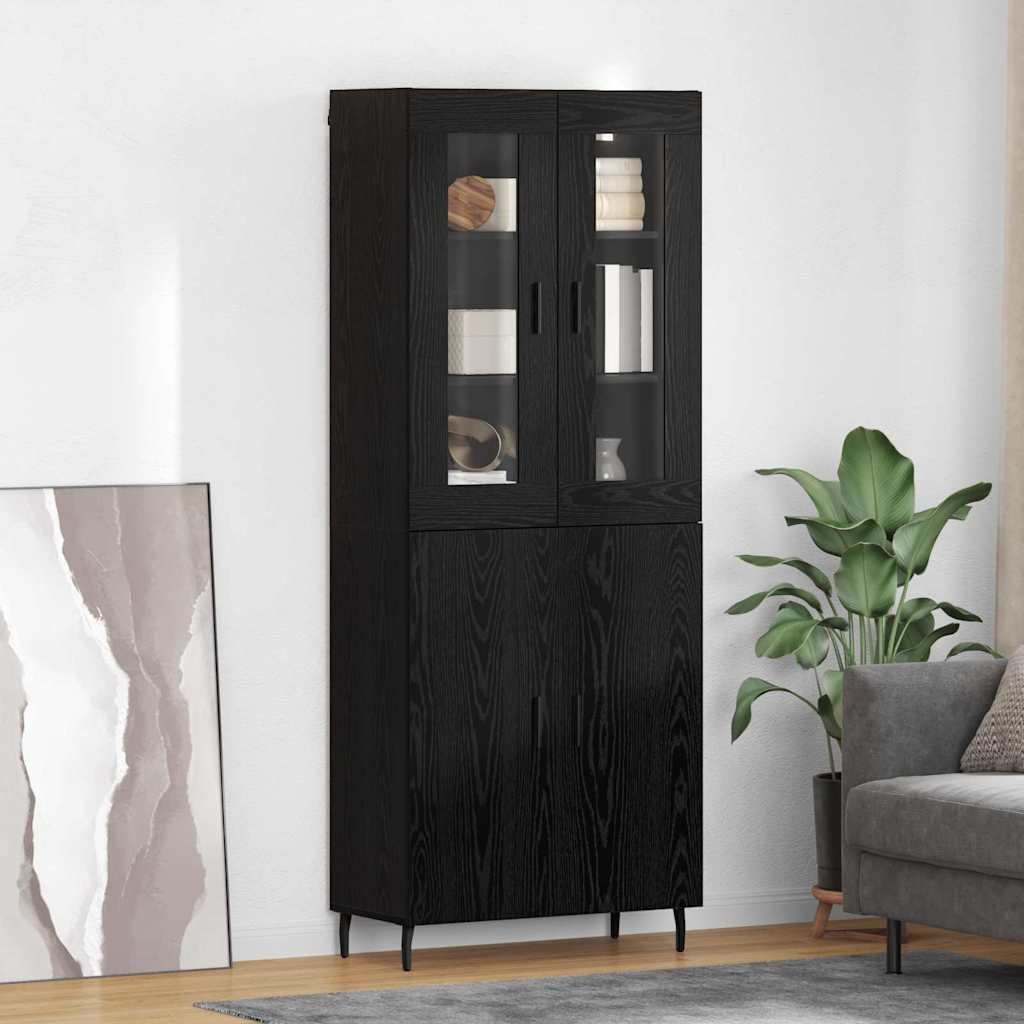 Highboard 2 pcs Μαύρη Οξυά Σύνθετο Ξύλο και Γυαλί - Pakobazaar