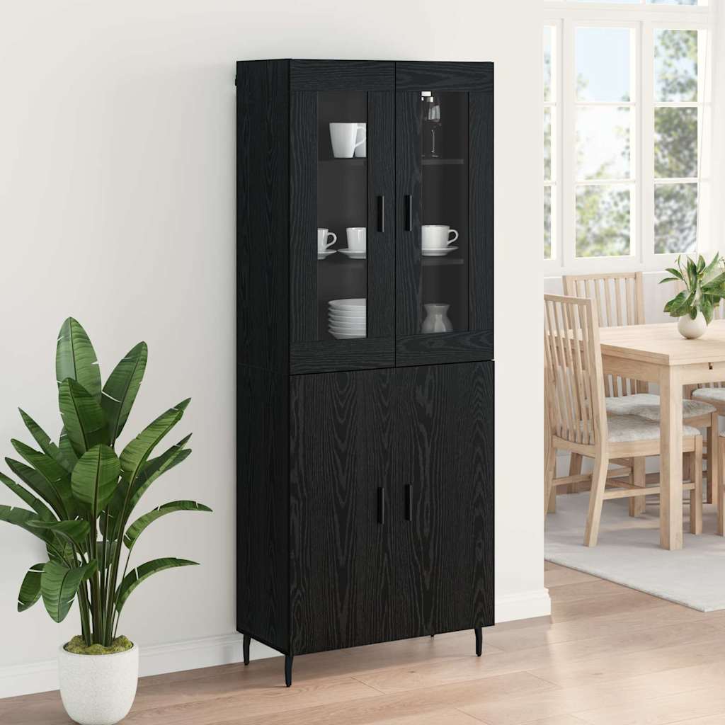 Highboard 2 pcs Μαύρη Οξυά Σύνθετο Ξύλο και Γυαλί - Pakobazaar