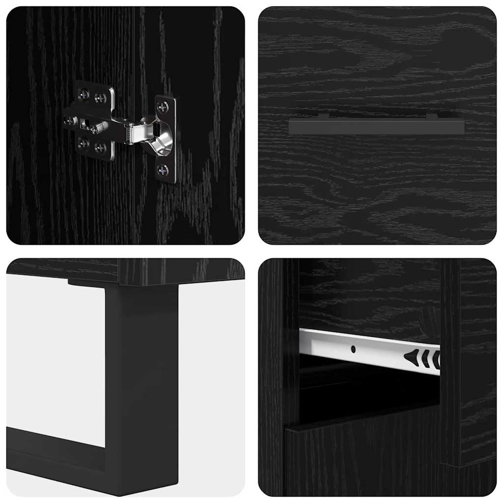 Highboard με συρτάρι 2 pcs Μαύρη Οξυά Σύνθετο Ξύλο και Γυαλί - Pakobazaar