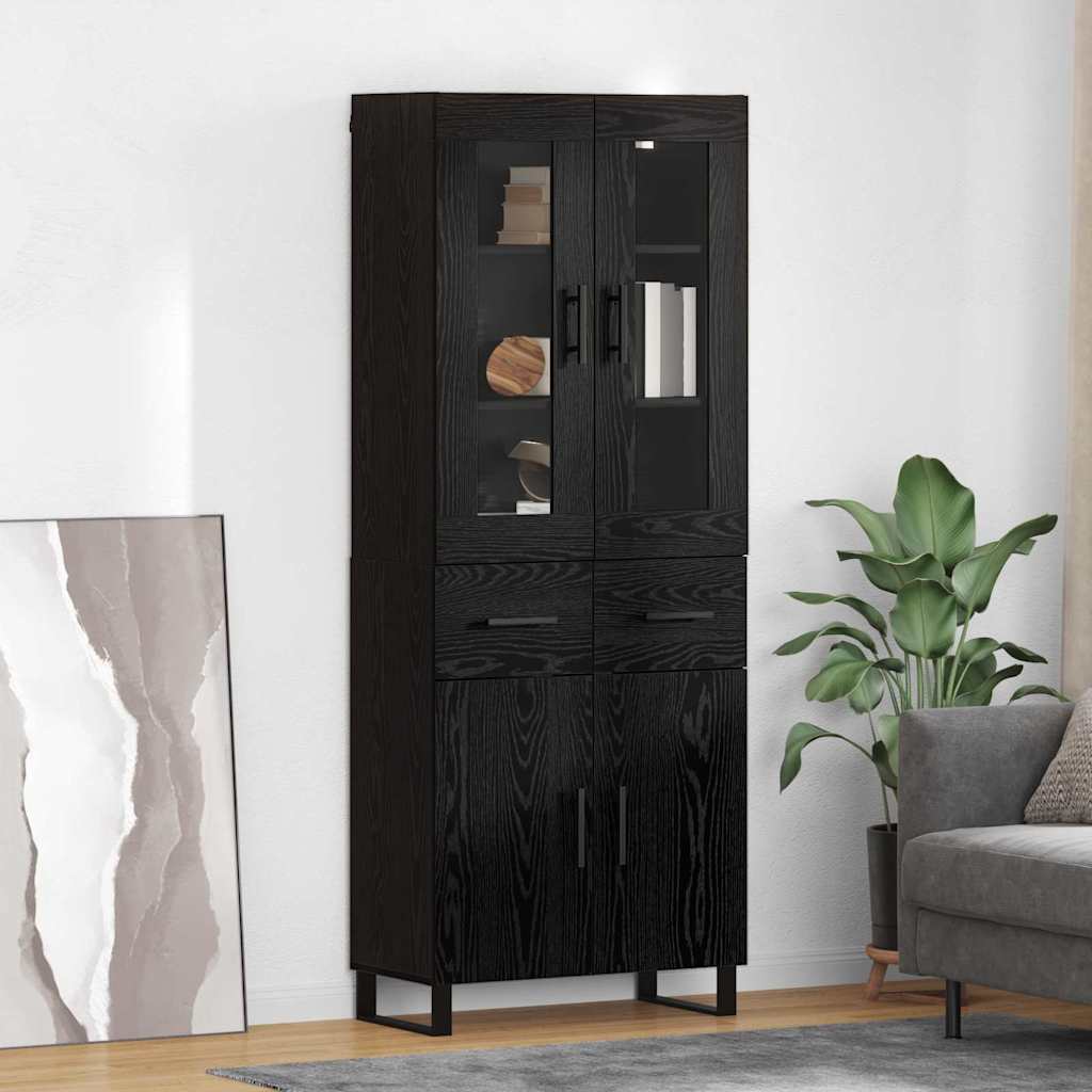 Highboard με συρτάρι 2 pcs Μαύρη Οξυά Σύνθετο Ξύλο και Γυαλί - Pakobazaar