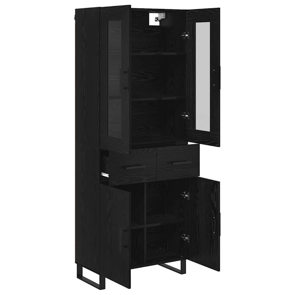 Highboard με συρτάρι 2 pcs Μαύρη Οξυά Σύνθετο Ξύλο και Γυαλί - Pakobazaar