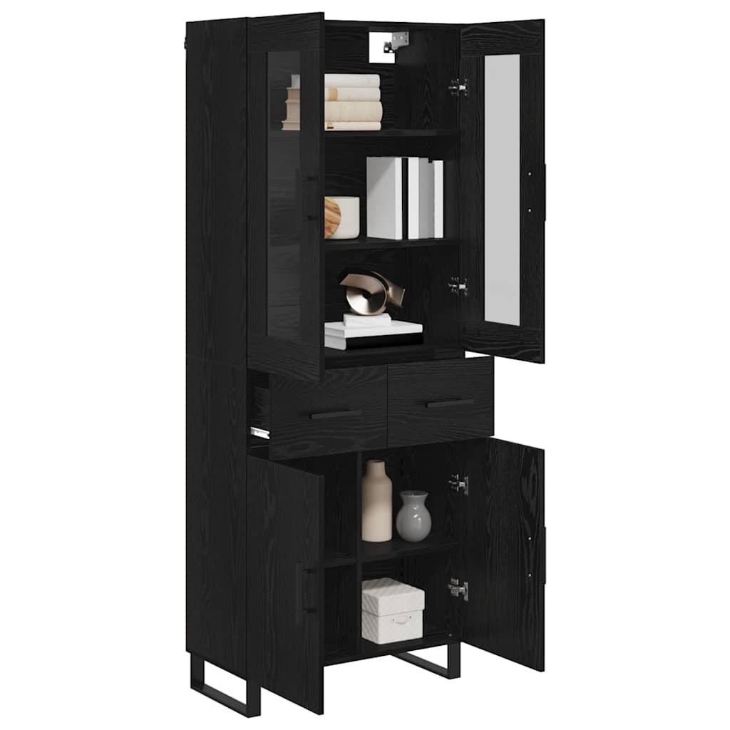 Highboard με συρτάρι 2 pcs Μαύρη Οξυά Σύνθετο Ξύλο και Γυαλί - Pakobazaar