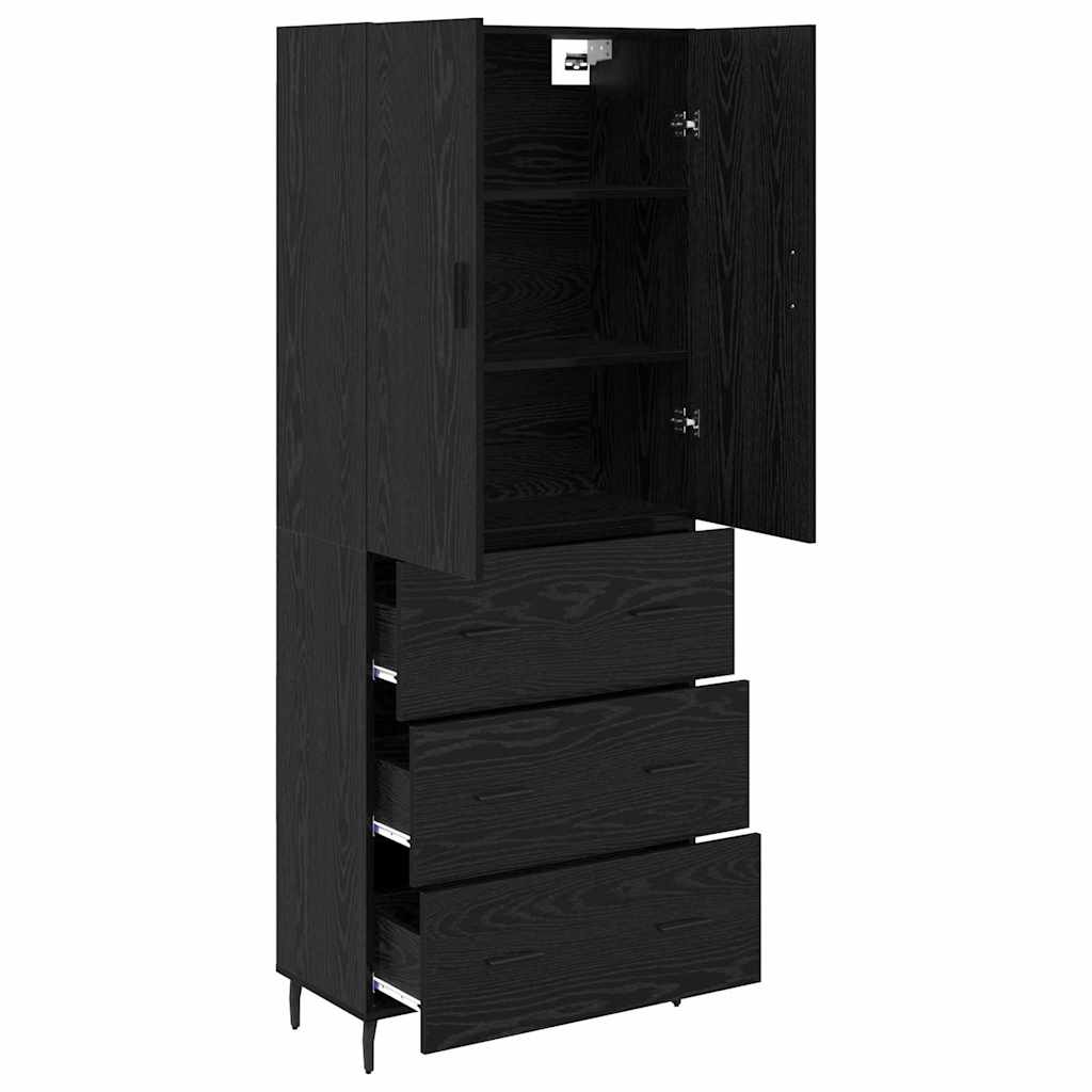 Highboard με συρτάρι 2 pcs Μαύρη δρυς Σύνθετο Ξύλο και Γυαλί - Pakobazaar