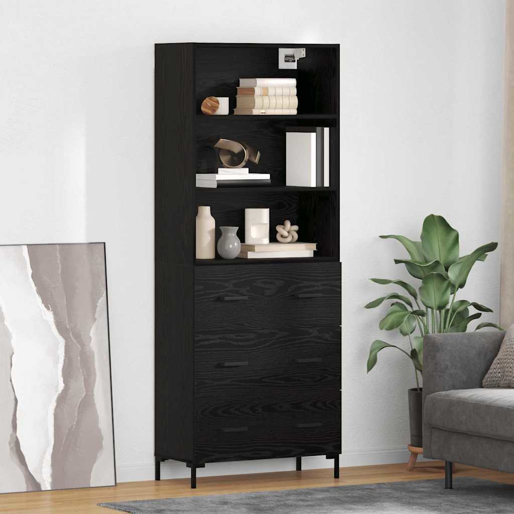 Highboard Μαύρη Οξυά 69,5 x 34 x 180 εκ. Επεξεργασμένο ξύλο