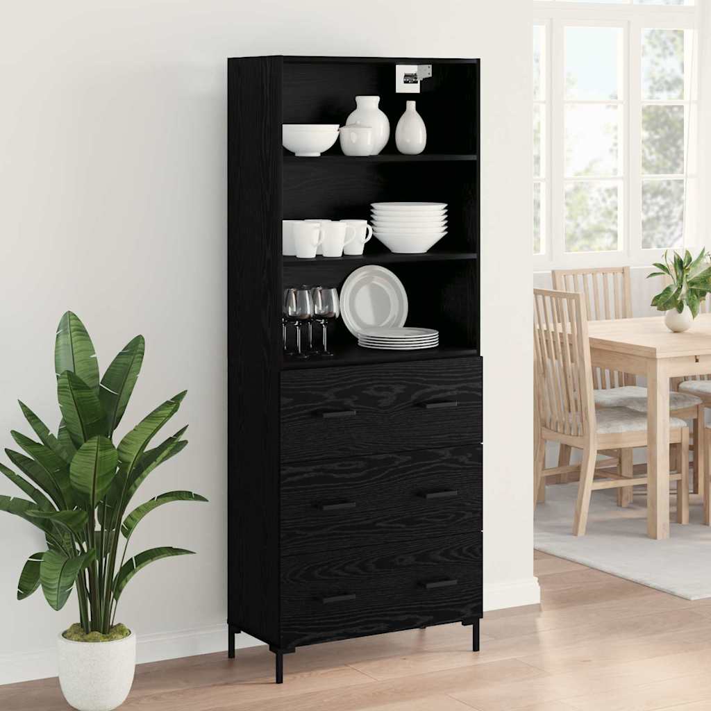 Highboard Μαύρη Οξυά 69,5 x 34 x 180 εκ. Επεξεργασμένο ξύλο