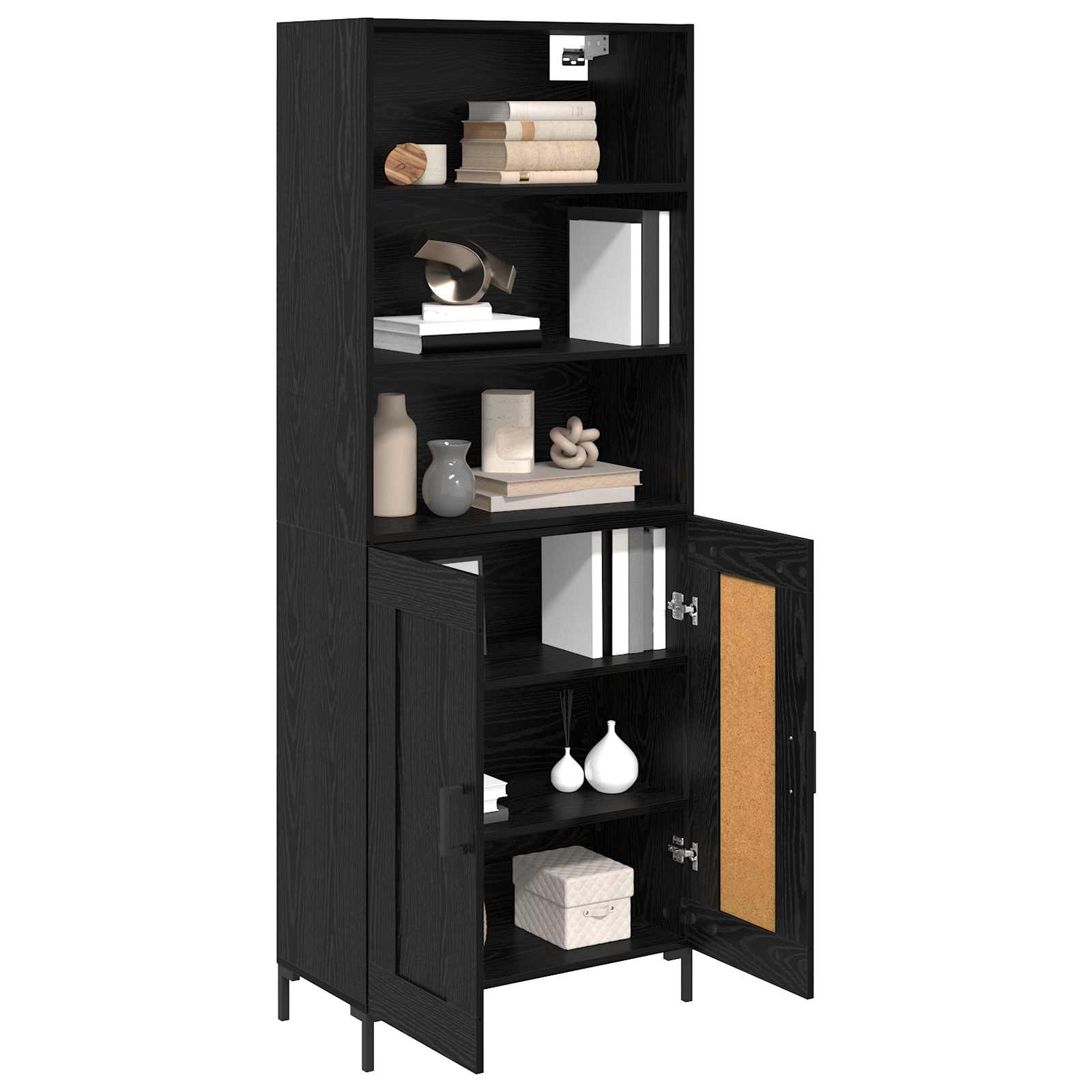 Highboard Μαύρη Οξυά 69,5 x 34 x 180 εκ. Επεξεργασμένο ξύλο