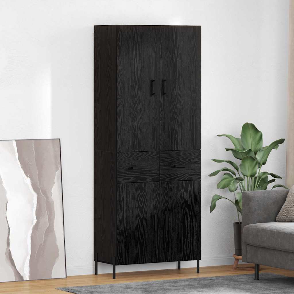 Highboard Μαύρη Οξυά 69,5 x 34 x 180 εκ. Επεξεργασμένο ξύλο