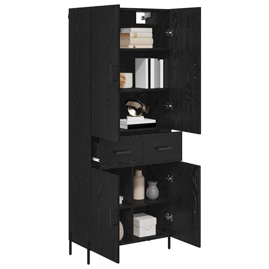 Highboard Μαύρη Οξυά 69,5 x 34 x 180 εκ. Επεξεργασμένο ξύλο