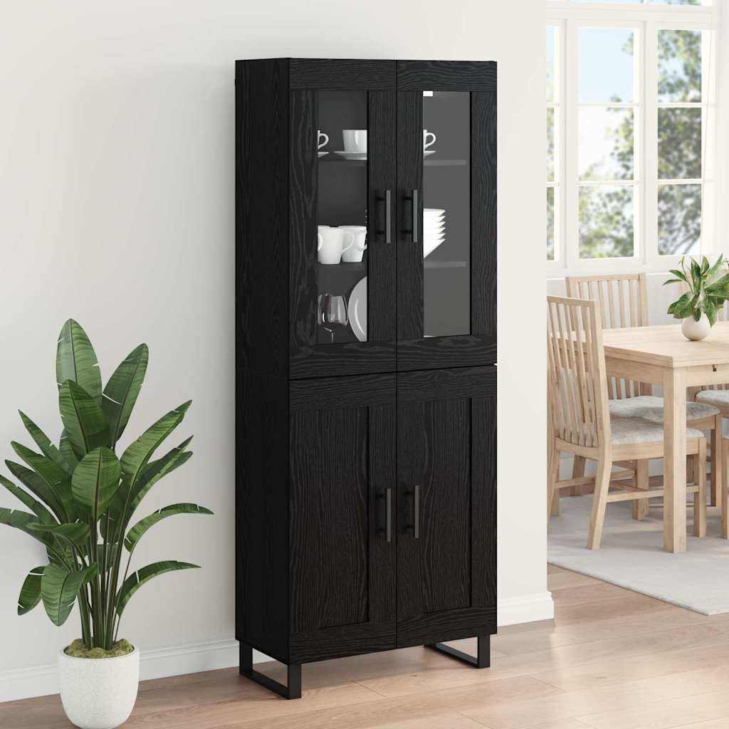 Highboard 2 pcs Μαύρη Οξυά Σύνθετο Ξύλο και Γυαλί