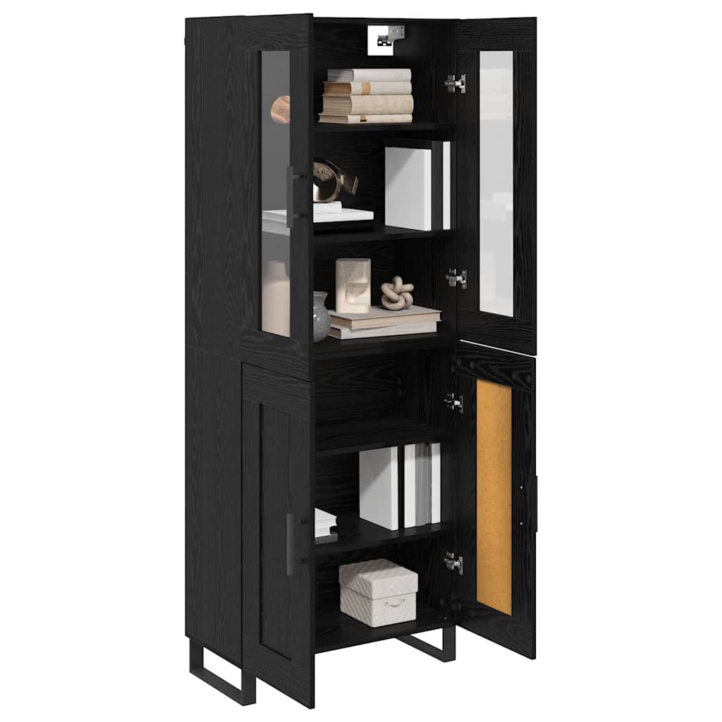 Highboard 2 pcs Μαύρη Οξυά Σύνθετο Ξύλο και Γυαλί