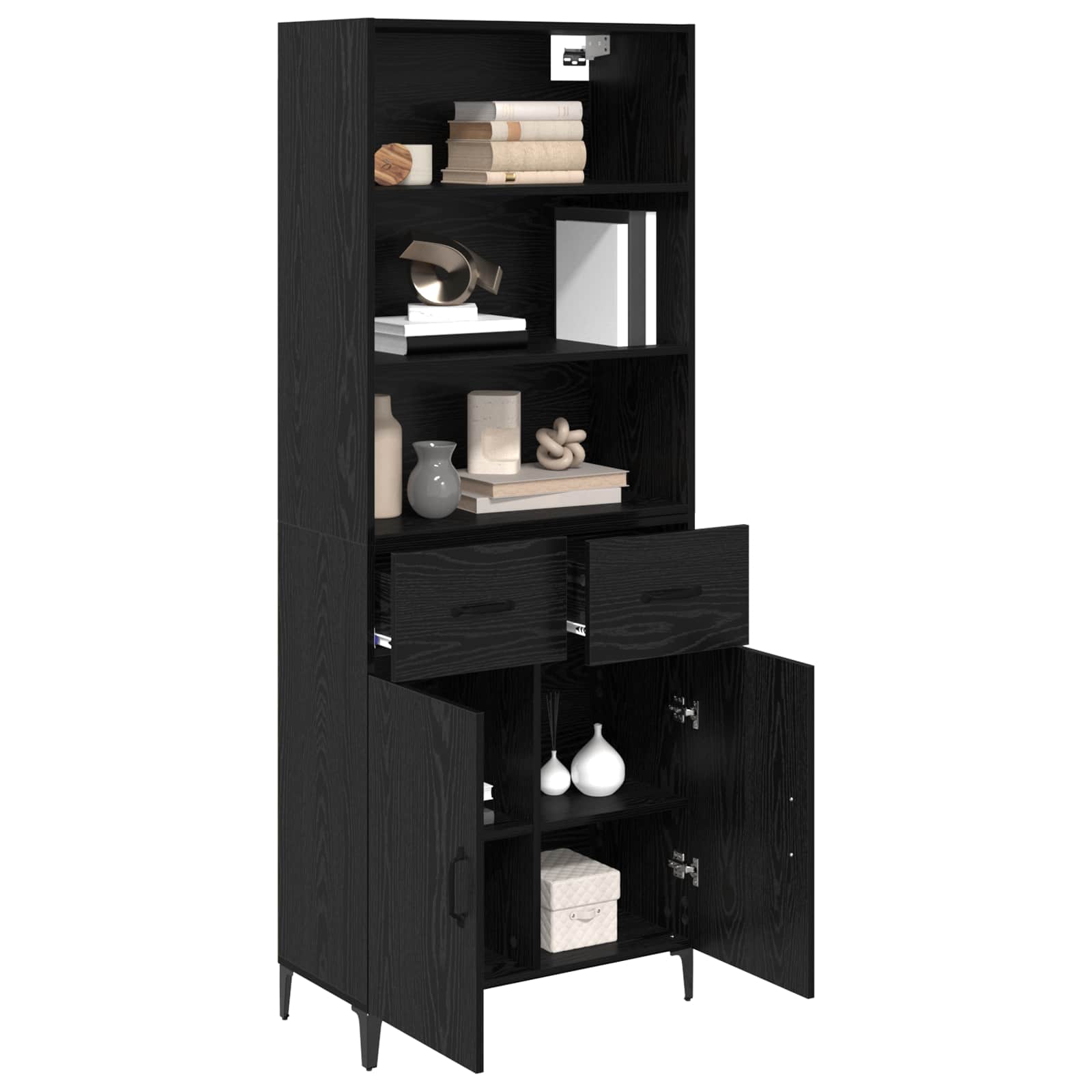Highboard Μαύρη Οξυά 69,5 x 34 x 180 εκ. Επεξεργασμένο ξύλο