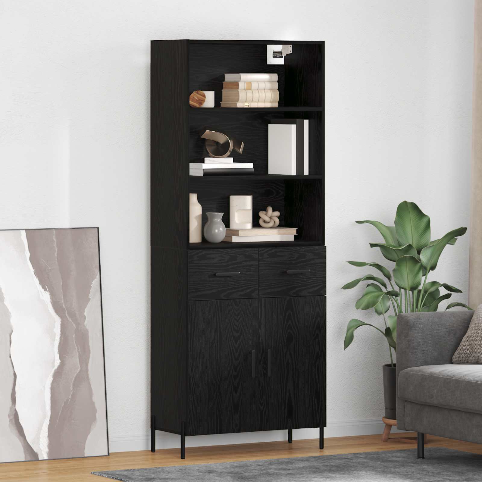Highboard Μαύρη δρυς 69,5 x 34 x 180 εκ. Επεξεργασμένο ξύλο - Pakobazaar