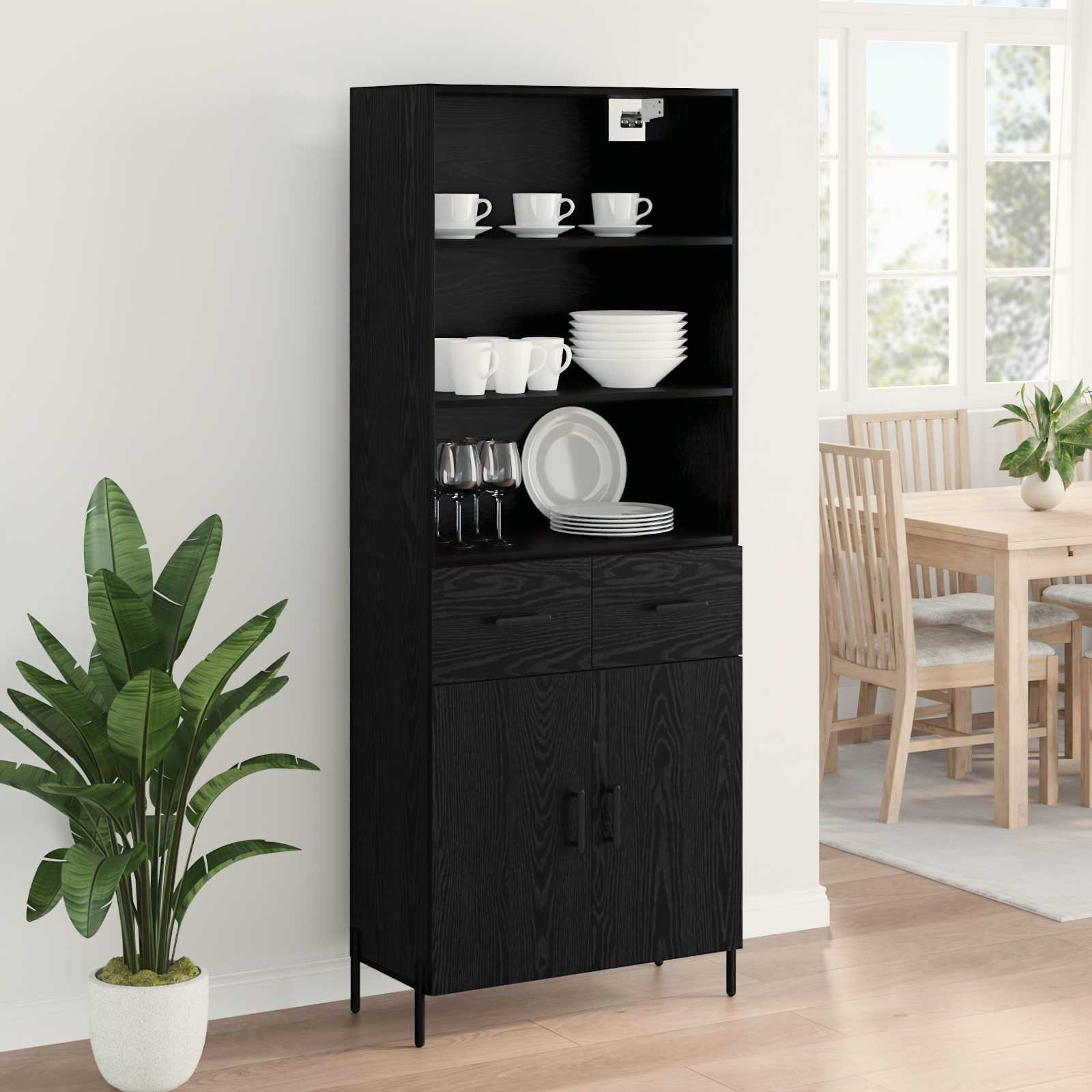 Highboard Μαύρη δρυς 69,5 x 34 x 180 εκ. Επεξεργασμένο ξύλο - Pakobazaar