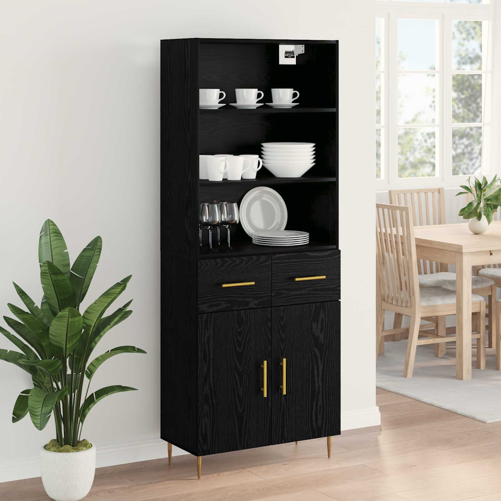 Highboard Μαύρη Οξυά 69,5 x 34 x 180 εκ. Επεξεργασμένο ξύλο - Pakobazaar