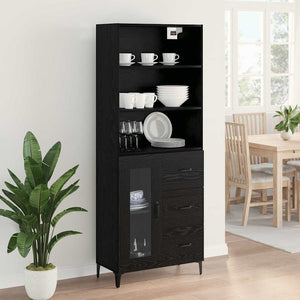 Highboard Μαύρη Οξυά 69,5 x 34 x 180 εκ. Επεξεργασμένο Ξύλο