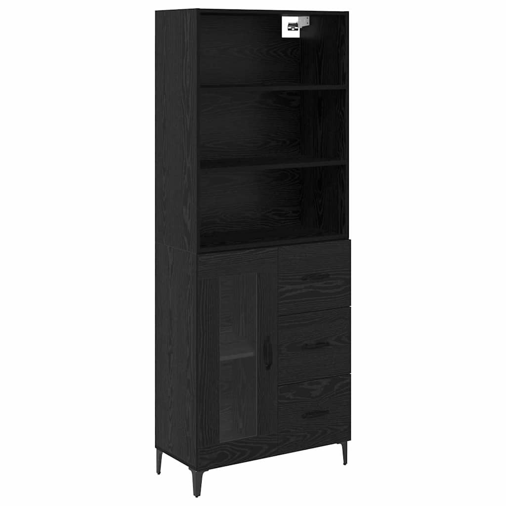 Highboard Μαύρη Οξυά 69,5 x 34 x 180 εκ. Επεξεργασμένο ξύλο
