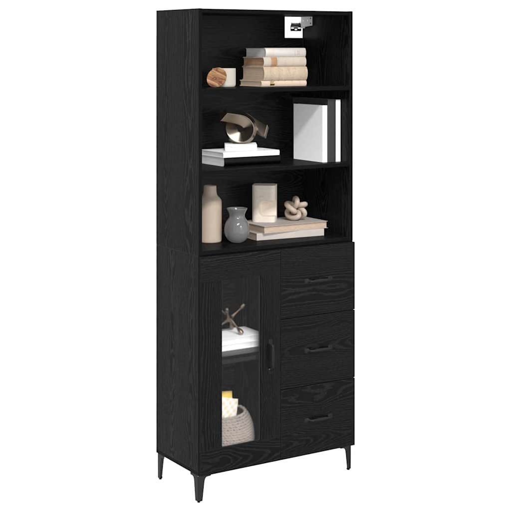 Highboard Μαύρη Οξυά 69,5 x 34 x 180 εκ. Επεξεργασμένο ξύλο
