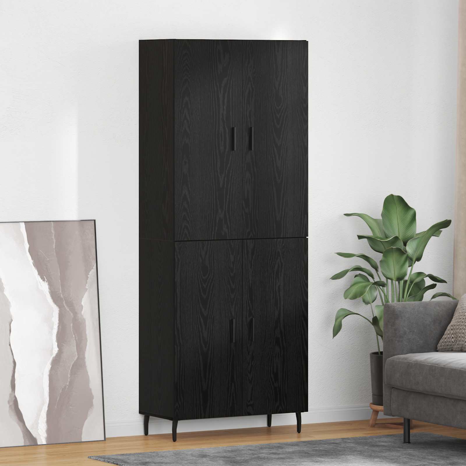 Highboard 2 pcs Μαύρη δρυς Σύνθετο Ξύλο και Γυαλί - Pakobazaar