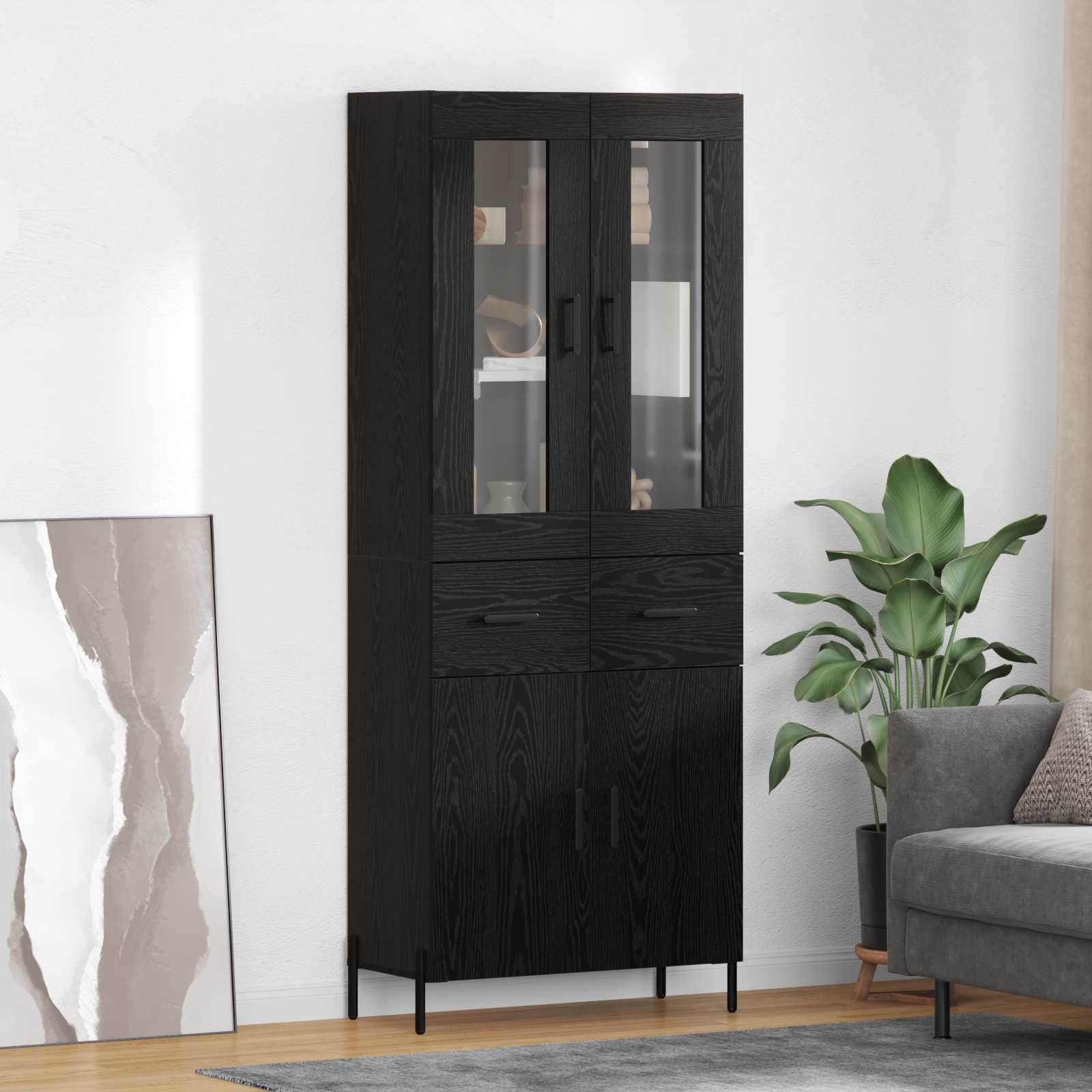 Highboard Μαύρη Οξυά 69,5 x 34 x 180 εκ. Επεξεργασμένο ξύλο - Pakobazaar