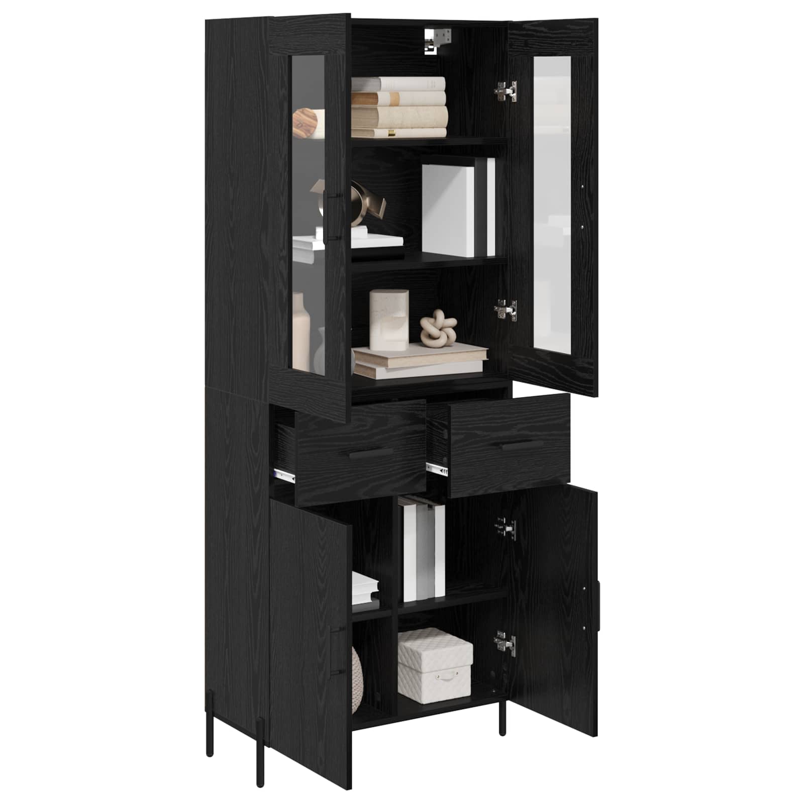 Highboard Μαύρη Οξυά 69,5 x 34 x 180 εκ. Επεξεργασμένο ξύλο - Pakobazaar