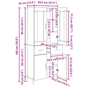 Highboard Μαύρη Οξυά 69,5 x 34 x 180 εκ. Επεξεργασμένο ξύλο - Pakobazaar
