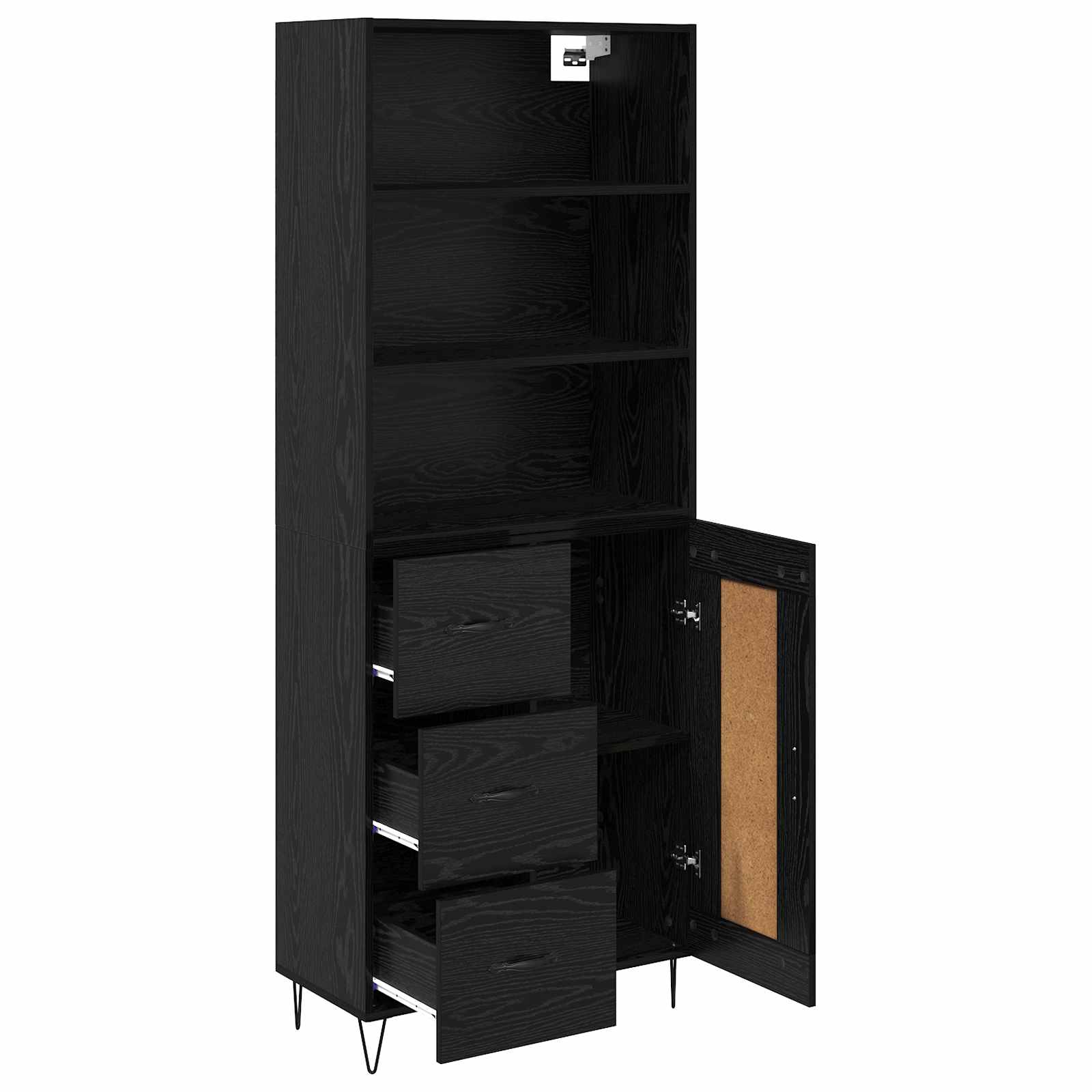 Highboard με συρτάρι 2 pcs Μαύρη Οξυά Επεξεργασμένο ξύλο